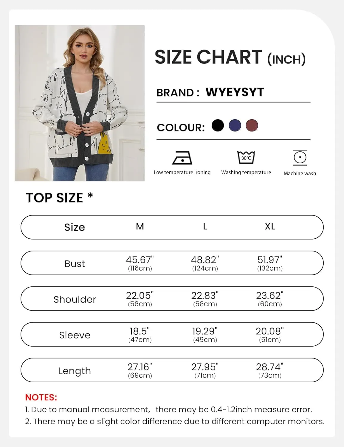 Wyeysyt Cat Sweater for Women Casual Button Down V Neck Cable Knit Cardigan Cute Kawaii Cartoon Cardigan Coat