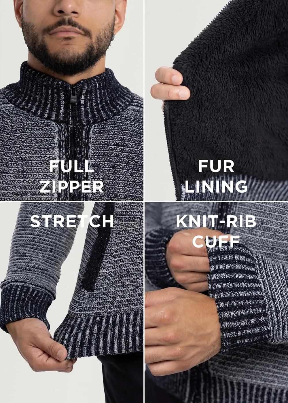 X RAY Mens Zip Up Cardigan Sweater for Men, Full Zip Slim Fit Knit Jacket for Spring (Big and Tall),
