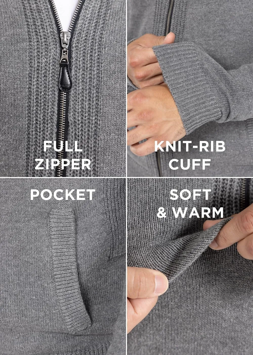X RAY Mens Zip Up Cardigan Sweater for Men, Full Zip Slim Fit Knit Jacket for Spring (Big and Tall),
