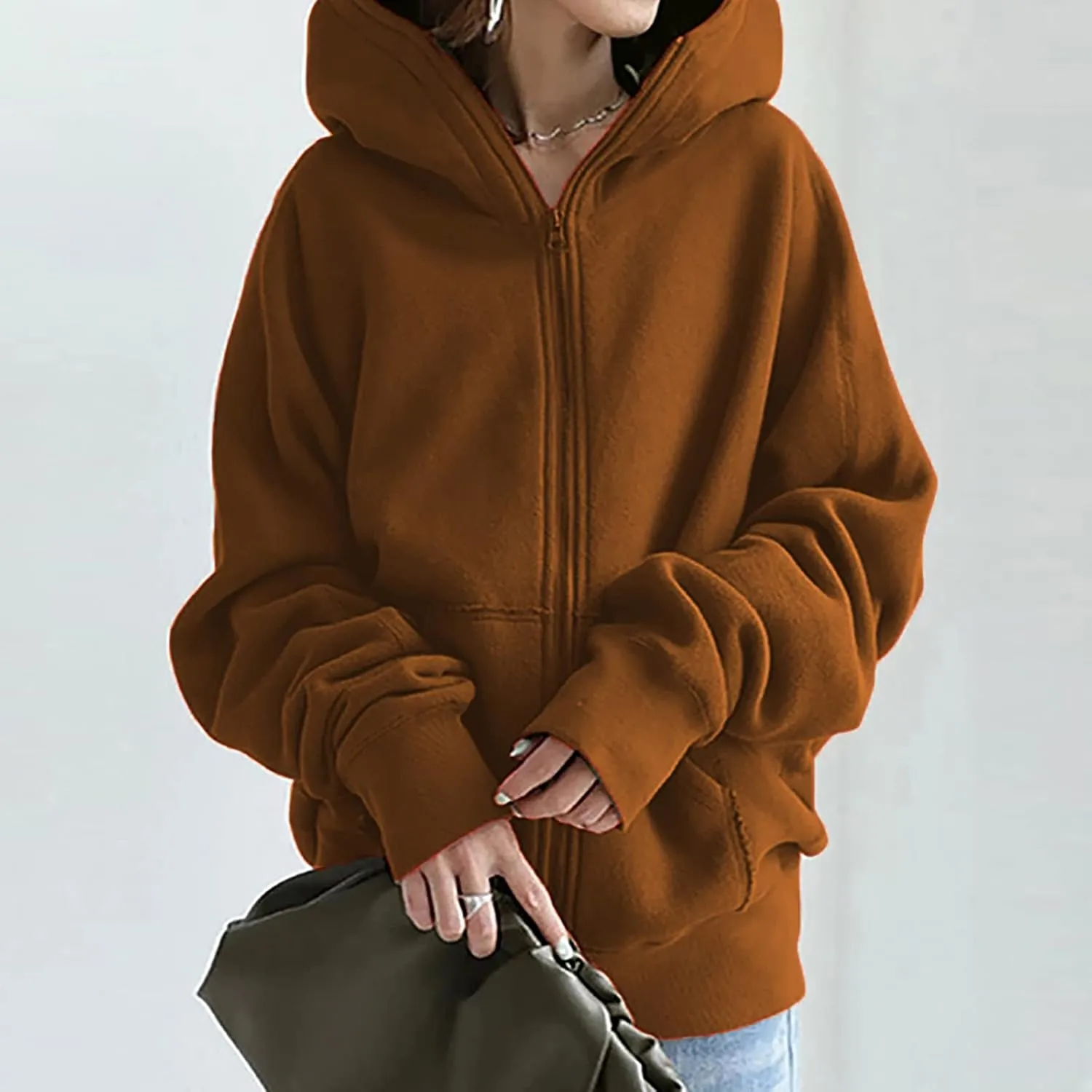 XUNRYAN Womens Hoodies Long Teen Girl Fall Fashion 2023 Jacket Oversized Sweatshirts Casual Clothes Zip Up Hoodie Pockets