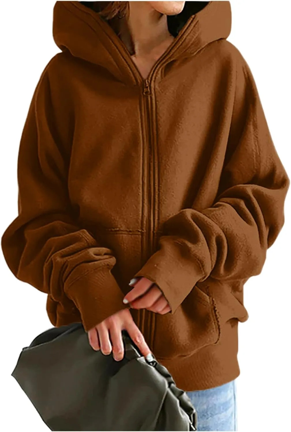 XUNRYAN Womens Hoodies Long Teen Girl Fall Fashion 2023 Jacket Oversized Sweatshirts Casual Clothes Zip Up Hoodie Pockets
