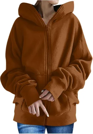XUNRYAN Womens Hoodies Long Teen Girl Fall Fashion 2023 Jacket Oversized Sweatshirts Casual Clothes Zip Up Hoodie Pockets