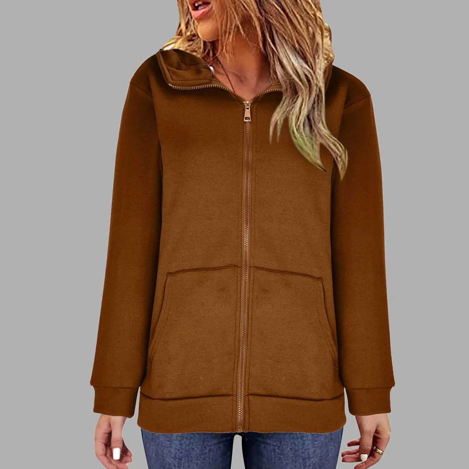 XUNRYAN Womens Hoodies Long Teen Girl Fall Fashion 2023 Jacket Oversized Sweatshirts Casual Clothes Zip Up Hoodie Pockets