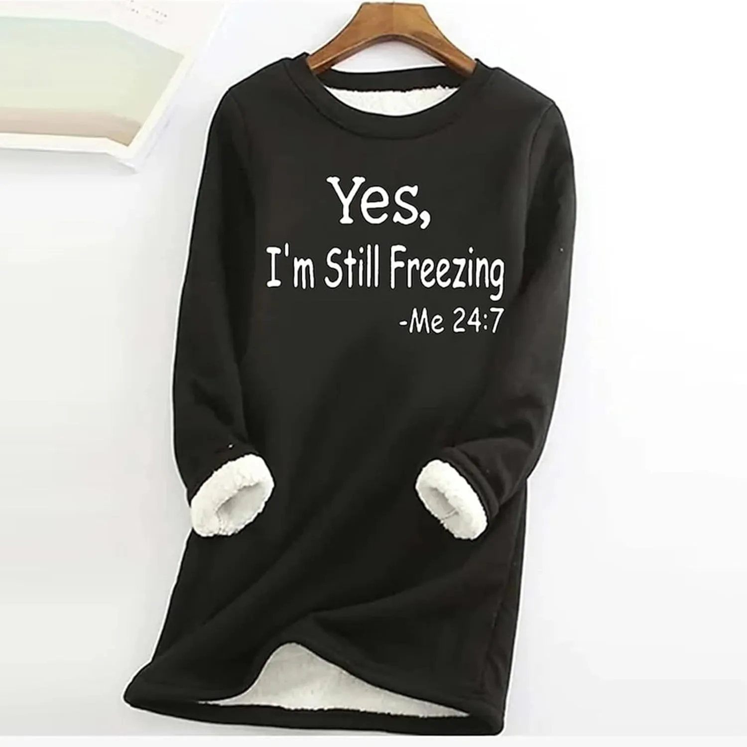 Yes,I'm Still -Me 24:7 Sherpa Lined Sweatshirt Women Faux Parka Warm Outerwear Letter Print Loungewear