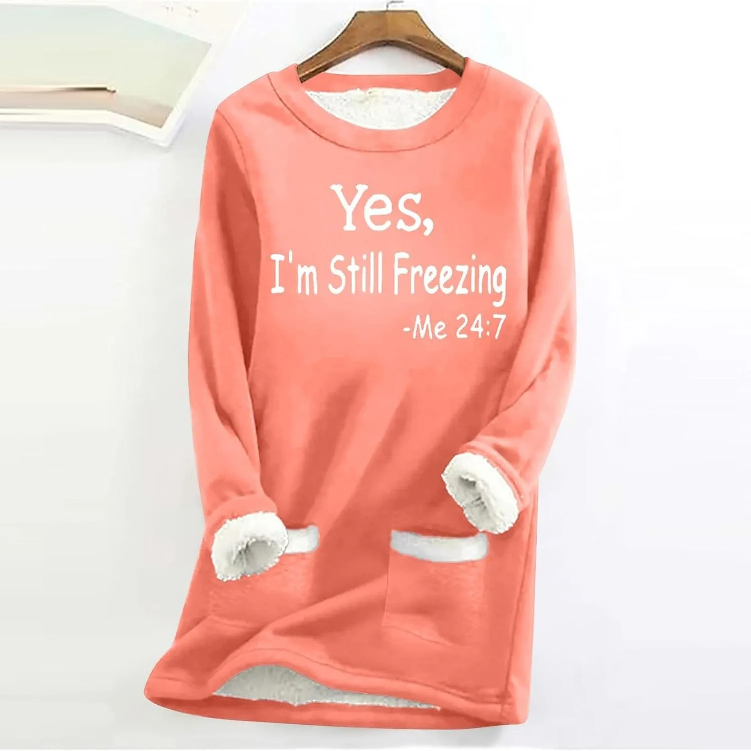 Yes,I'm Still -Me 24:7 Sherpa Lined Sweatshirt Women Faux Parka Warm Outerwear Letter Print Loungewear