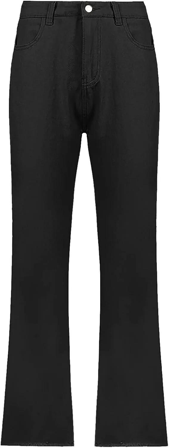 YOLAI Women Casual Solid Color Jeans Trousers Loose High Waist Straight Pants Casual Denim Pants