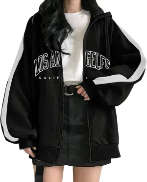 YOMXL Women's Y2K Vintage Graphic Zip Up Hoodie Oversized Casual Drawstring Hoodie E-Girl 90s Streetwear Jacket Tracksuit