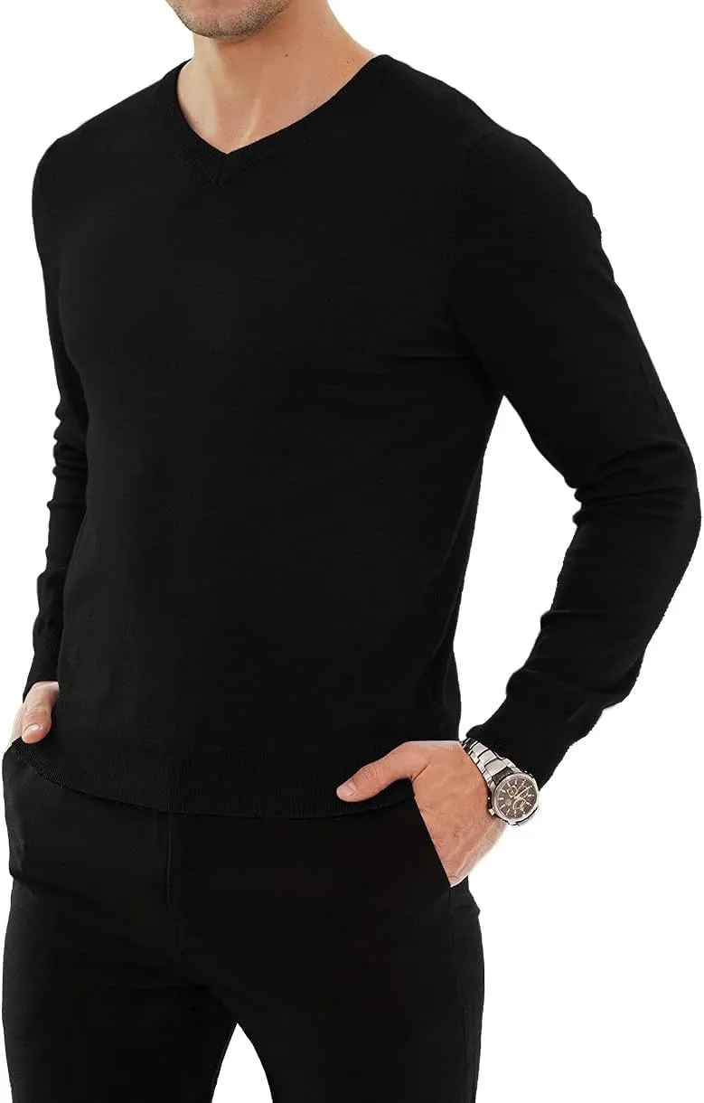 YTD Men's Casual Slim Fit V-Neck Pullover Long Sleeve Knitted Pullover Sweaters