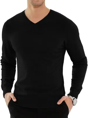 YTD Men's Casual Slim Fit V-Neck Pullover Long Sleeve Knitted Pullover Sweaters