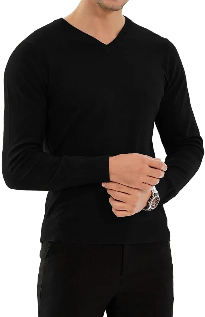 YTD Men's Casual Slim Fit V-Neck Pullover Long Sleeve Knitted Pullover Sweaters