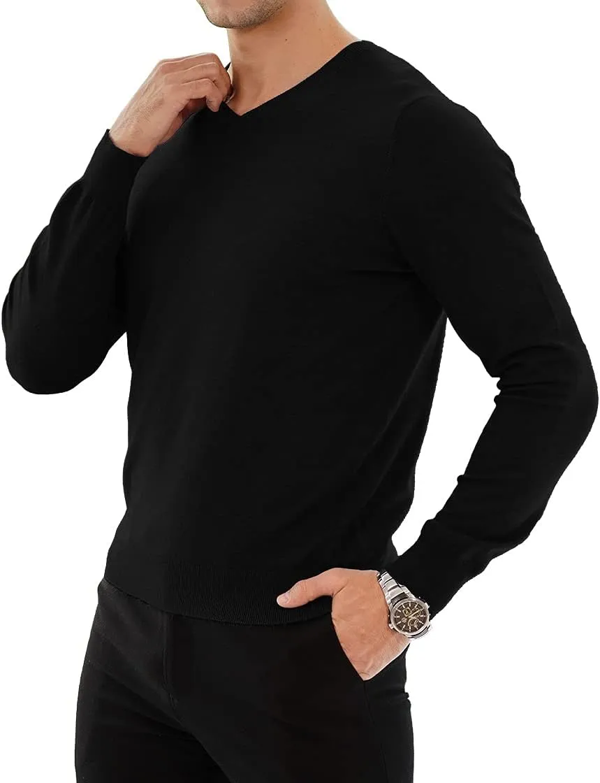 YTD Men's Casual Slim Fit V-Neck Pullover Long Sleeve Knitted Pullover Sweaters
