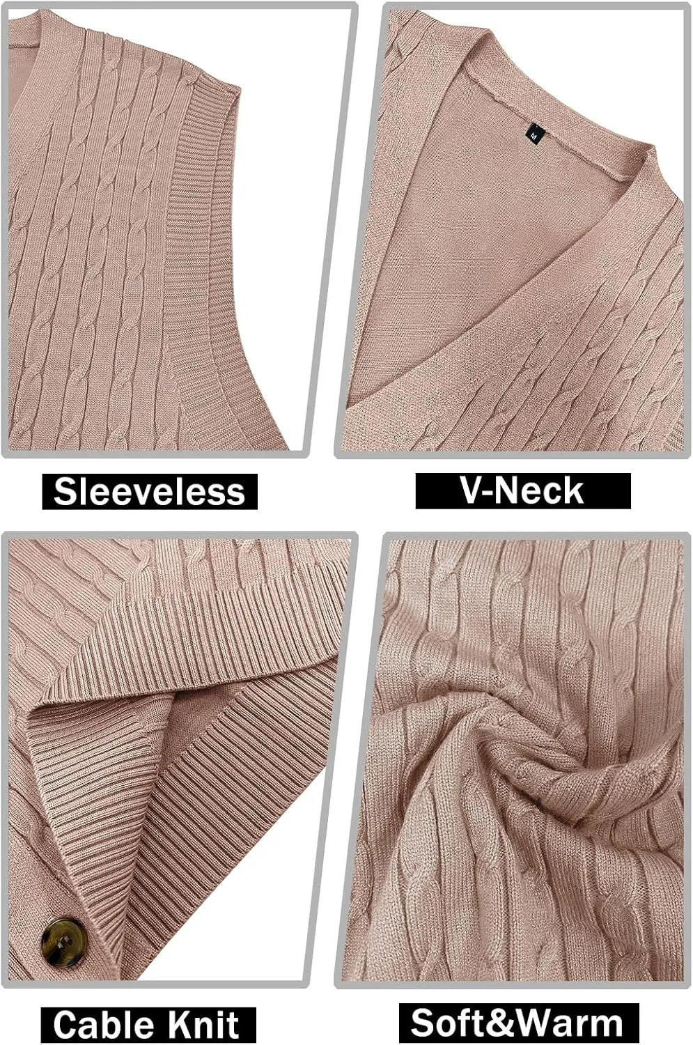 YTD Men's Sleeveless Sweater Vest V-Neck Casual Cable Knit Button Down Cardigan Vest