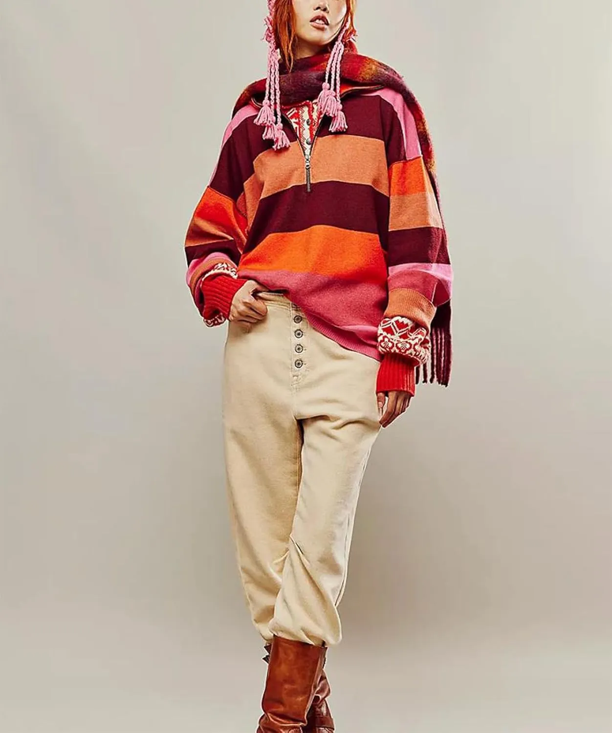Yuemengxuan Women Y2k Striped Sweatshirts Quarter Zip Pullover Sweater Oversized Sweatshirt Hoodies Fall Fashion Outfits
