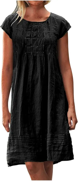 ZDRZK Midi Dresses for Women 2024 Casual Cotton Linen Summer Plus Size Sundresses Beach Vacation Loose Fit Flowy Dress