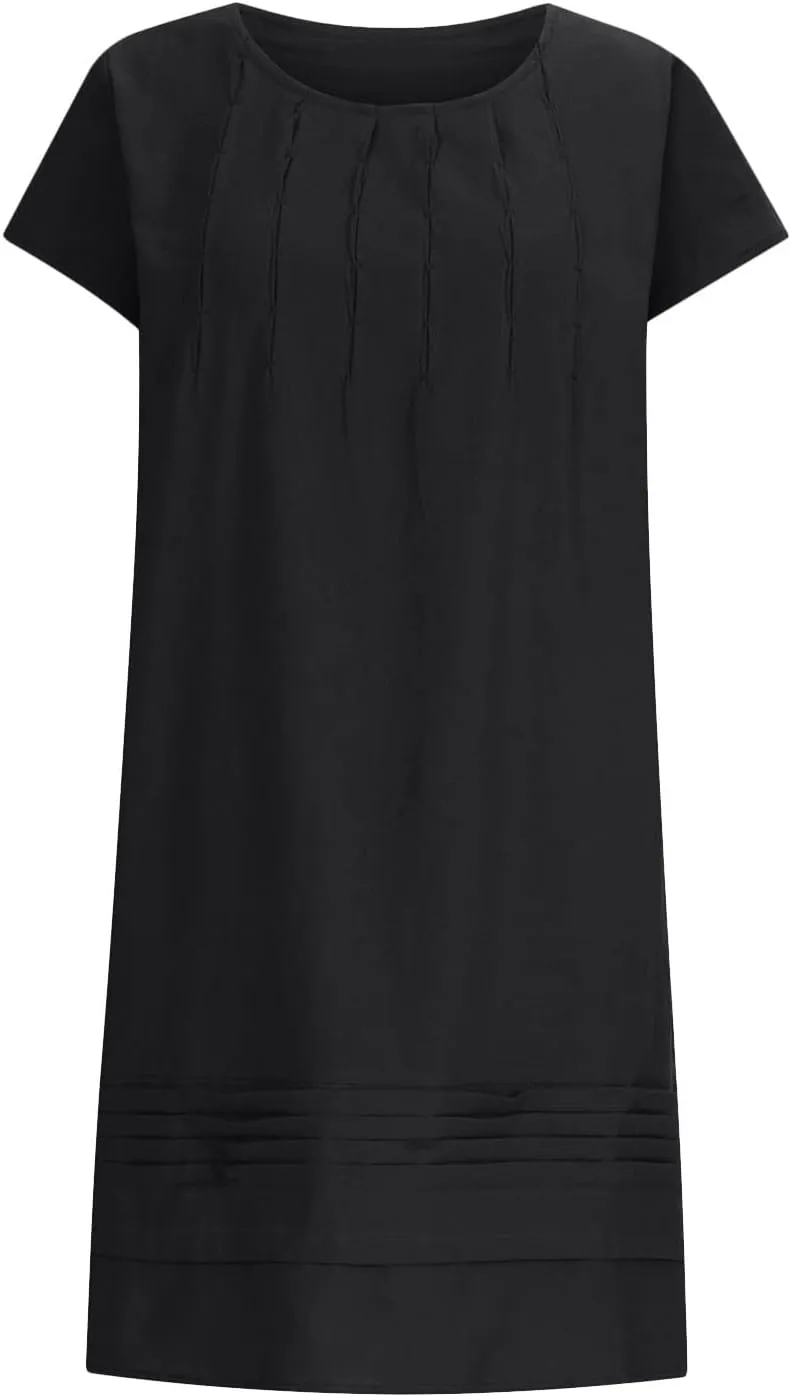 ZDRZK Midi Dresses for Women 2024 Casual Cotton Linen Summer Plus Size Sundresses Beach Vacation Loose Fit Flowy Dress