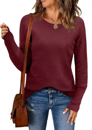 Zeagoo Women's 2025 Fall Sweaters Casual Long Sleeve Crew Neck Ribbed Knit Side Slit Pullover Sweater