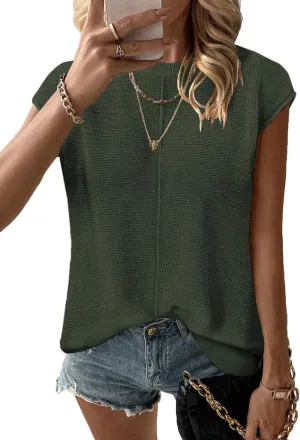 Zeagoo Women's Cap Sleeve Sweater Vest Crew Neck Sleeveless Casual Knit Tops 2024 Summer Clothes S-XXL