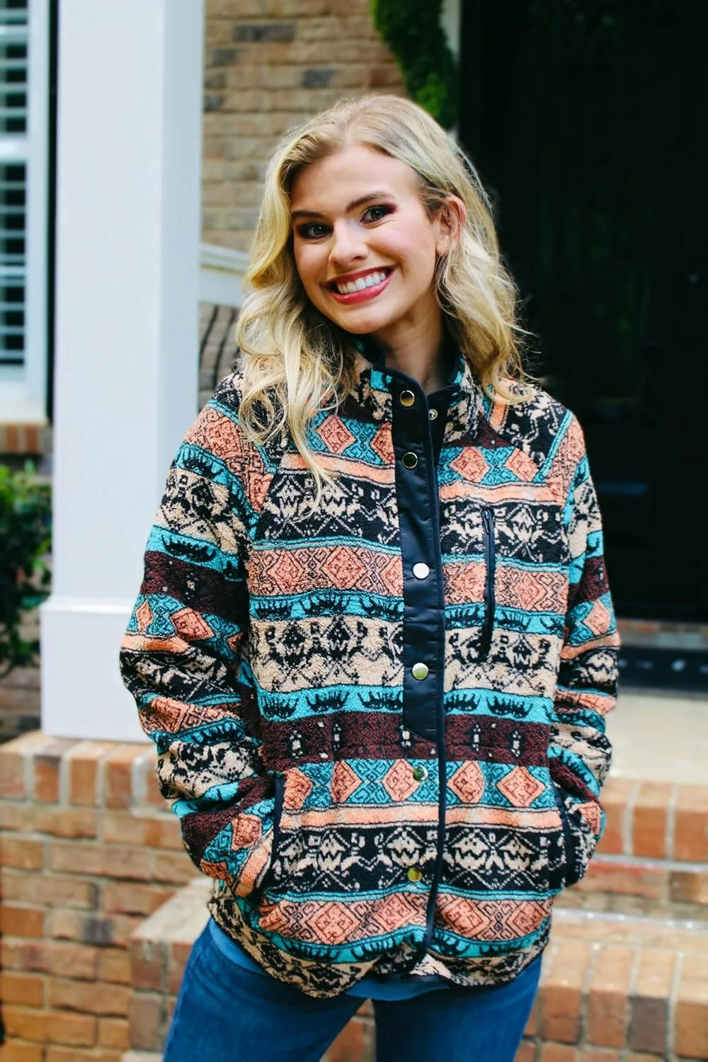Zeagoo Women's Cozy Fleece Jacket Western Aztec Print Button Down Coat with Pockets Casual Warm Outwear 2024