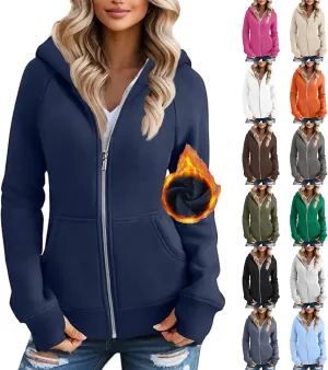 Zip Up Hoodie Women Comfy Warm Fleece Jacket Oversized Sweatshirt Thumb Hole Workout Winter Jackets Coat with Pocket