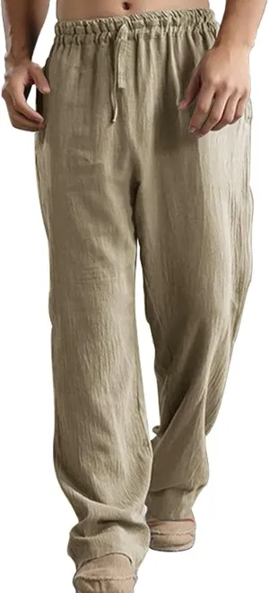 ZYXTIM Linen Pants Men Straight Leg Lightweight Casual Summer Trousers Comfortable Cool Dry Beach Pants Sport Yoga Trousers