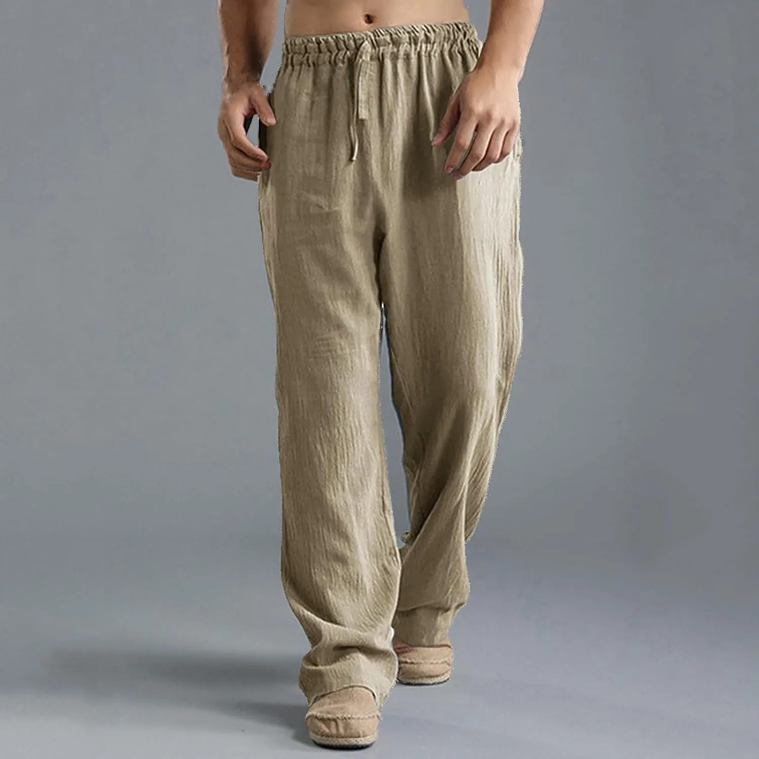 ZYXTIM Linen Pants Men Straight Leg Lightweight Casual Summer Trousers Comfortable Cool Dry Beach Pants Sport Yoga Trousers