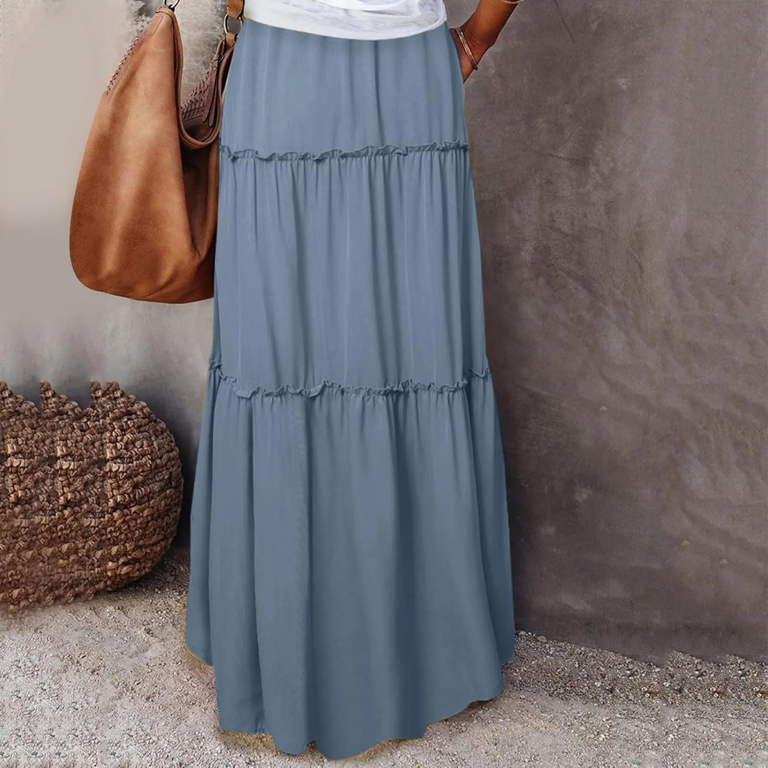 ZYXTIM Women's 2025 Boho Skirt E Elastic High Waist Pleated A-Line Flowy Swing Dresses Print Casual Summer Beach Long Skirts