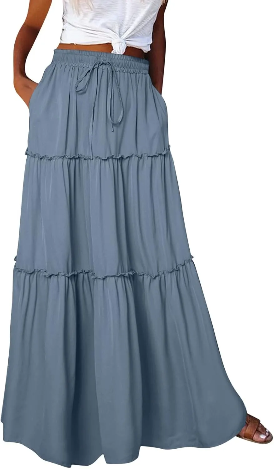 ZYXTIM Women's 2025 Boho Skirt E Elastic High Waist Pleated A-Line Flowy Swing Dresses Print Casual Summer Beach Long Skirts