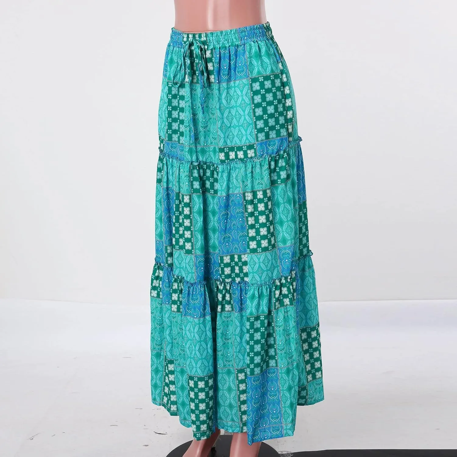 ZYXTIM Women's 2025 Boho Skirt E Elastic High Waist Pleated A-Line Flowy Swing Dresses Print Casual Summer Beach Long Skirts